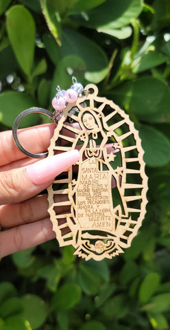 "Madre De Dios" Virgin Mary Wooden Key Chain