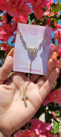 "Mi Corazoncito" 14K Gold Plated Rosary Necklace