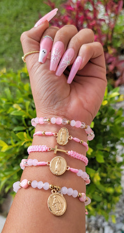 "Sparkle Me Pink" 5pc Handmade Virgin Mary Bracelet Bundle
