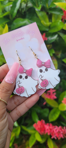 "Spooky Babe" Pink Bow Ghost Earrings