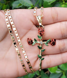 Tri-Color Rose Cross Necklace