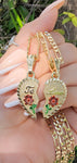"Te Amo" Red Rose Broken Heart Necklace 2pc Set