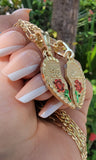 "Te Amo" Red Rose Broken Heart Necklace 2pc Set