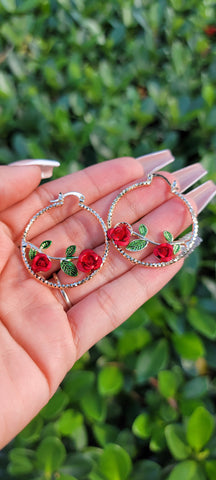 "Rosas Rojas" 14k Gold Plated Rose Earrings