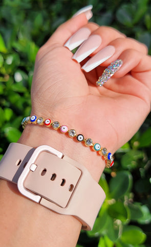 "Goodbye Evil Eye" Gold Plated Slider Bracelet