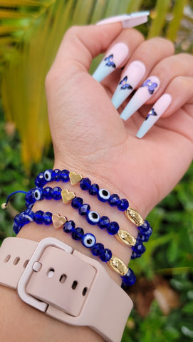 "Positivity Only" Blue Handmade Virgin Mary Beaded Bracelet