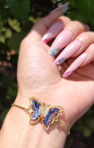 "Flutter" Blue/Purple Butterfly Slider Bracelet