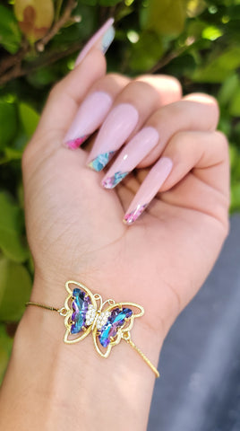 "Flutter" Blue/Purple Butterfly Slider Bracelet