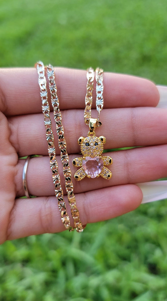 18K Gold Plated Love Heart Teddy Bear Necklace With CZ Pendant Iced Out  Fashion Birthstone Jewelry For Women, Perfect For Parties And As A  Rhinestone Animal Sweater Statement Gift From Yambags, $7.06 |