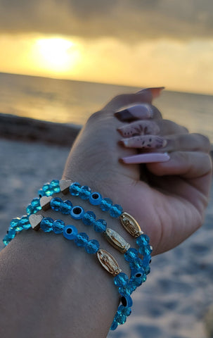 "Peaceful" Handmade Aqua Virgin Mary Beaded Bracelet