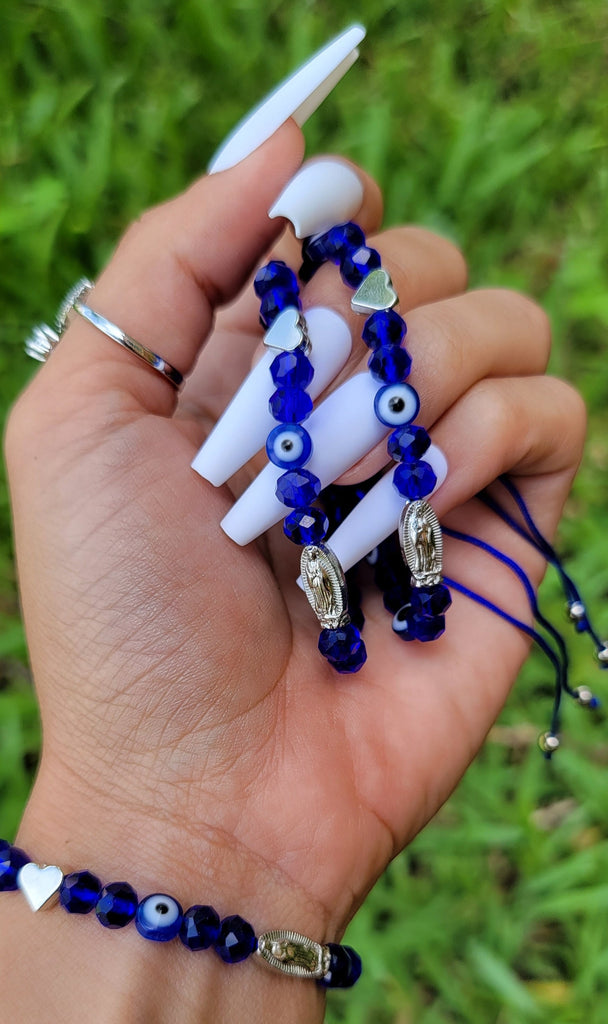 Positivity Only" Blue Handmade Virgin Mary Beaded Bracelet – The Pretty Rag