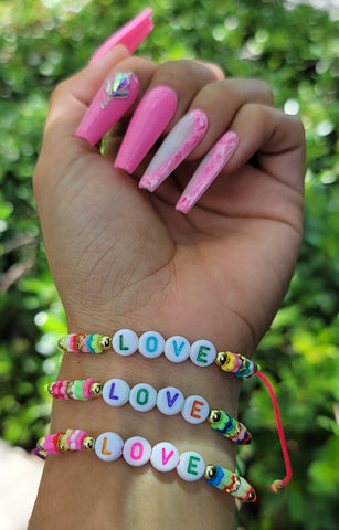 "Love is..." Neon Beaded Handmade Bracelet