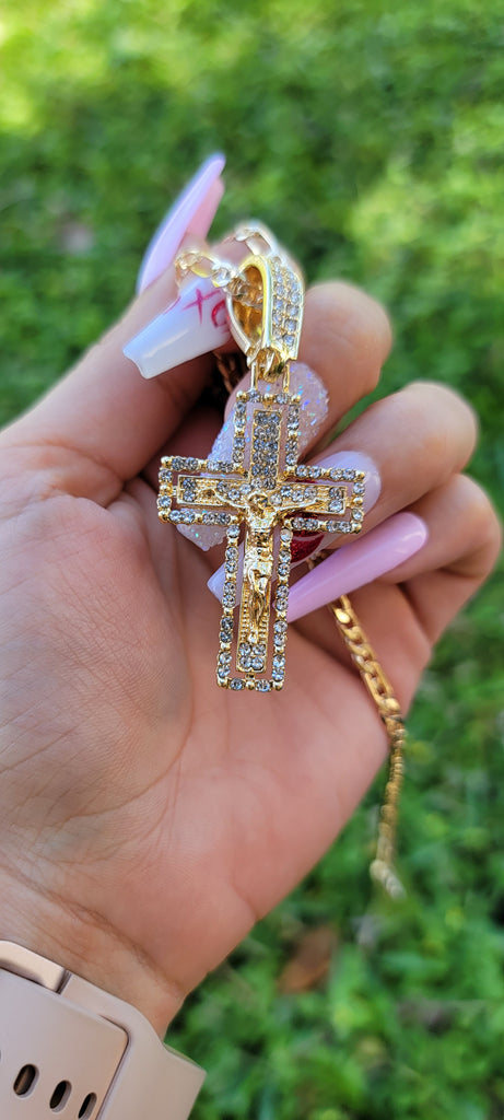 Hip Hop Jesus Cross Pendant Gold Plated 24